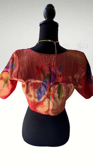 Paithani blouse Red gold pure zari Paithani peacock blouse online usa silk blouses ready to wear online shopping blouse online
