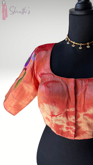 Paithani blouse Red gold pure zari Paithani peacock blouse online usa silk blouses ready to wear online shopping blouse online