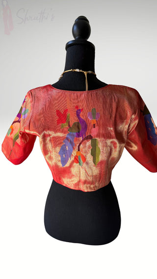 Paithani blouse Red gold pure zari Paithani peacock blouse online usa silk blouses ready to wear online shopping blouse online