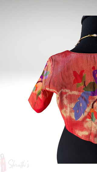 Paithani blouse Red gold pure zari Paithani peacock blouse online usa silk blouses ready to wear online shopping blouse online