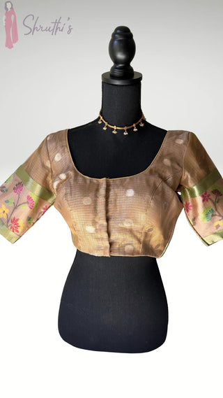 Antique Gold Zari Kota zari sleeve Blouse  Readymade Blouse with Ready to Ship Online USA