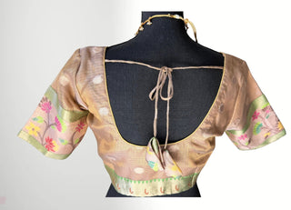 Antique Gold Zari Kota zari sleeve Blouse  Readymade Blouse with Ready to Ship Online USA
