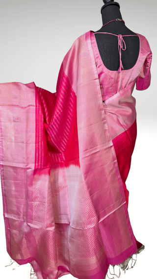 Pure soft silk pink silk saree online usa Pastel soft silk saree usa with pure zari paithani sleeves blouse