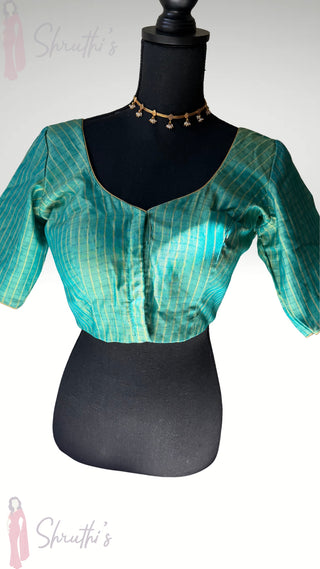 Pure Ready to wear pattu checks saree blouses Teal Green  silk blouses
