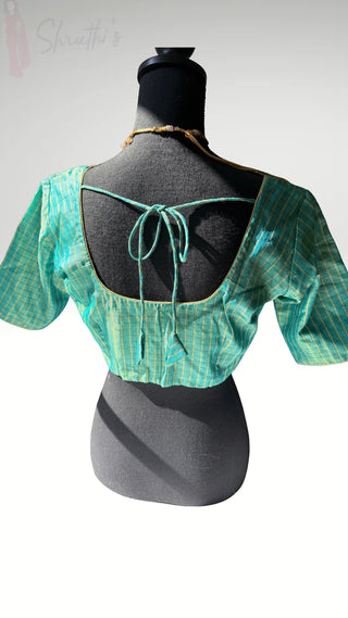 Pure Ready to wear pattu checks saree blouses Teal Green  silk blouses
