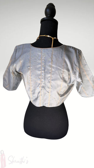 Pure Grey silk blouse gold zari  stitched blouse online usa silk blouses ready to wear online shopping blouse online