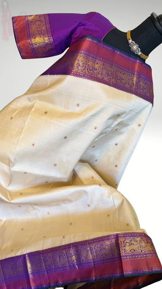 Ven Pattu kanjivaram purple  Kanchi pattu saree gold silver zari Indian wedding saree pure silk saree with stitched blouse usa online shopping