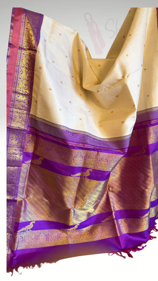 Ven Pattu kanjivaram purple  Kanchi pattu saree gold silver zari Indian wedding saree pure silk saree with stitched blouse usa online shopping