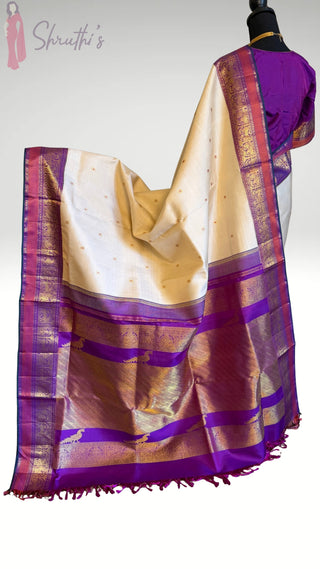 Ven Pattu kanjivaram purple  Kanchi pattu saree gold silver zari Indian wedding saree pure silk saree with stitched blouse usa online shopping