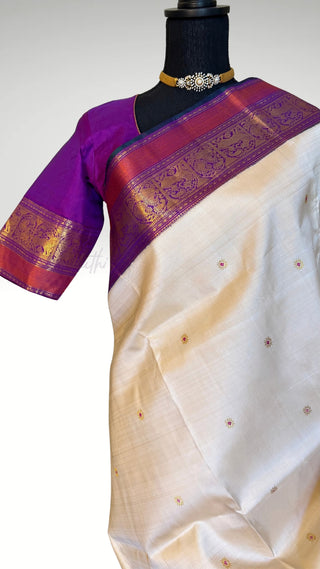Ven Pattu kanjivaram purple  Kanchi pattu saree gold silver zari Indian wedding saree pure silk saree with stitched blouse usa online shopping