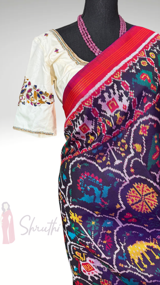 Original PATAN PATOLA Twill Handloom pure silk Patan patola silk saree can be sides   pallu double threaded saree with stitched  blouse