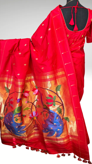 Red  Paithani silk saree online usa paithani sarees single muniya comes with stitched blouse