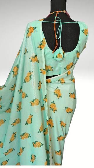 One of the finest sequin Pastel green saree usa pure georgette sequin saree Partywear saree cocktail Sarees sleeveless blouse