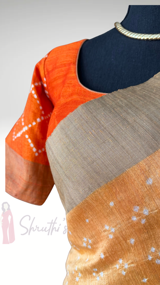 Linen Pure Handloom bandhej Linen saree with stitched  blouse online usa sale latest linen lightweight partywear zari borders