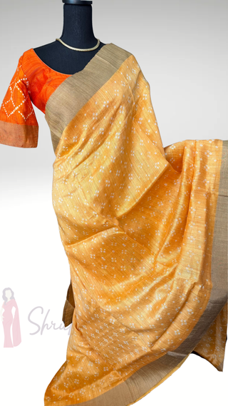 Linen Pure Handloom bandhej Linen saree with stitched  blouse online usa sale latest linen lightweight partywear zari borders