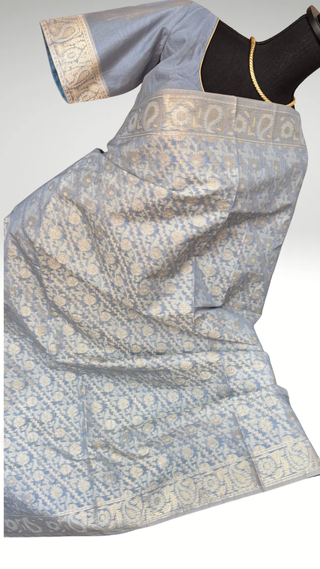 Beneras kora jamdhani weave silk cotton pure  pastel saree with prestitched blouse