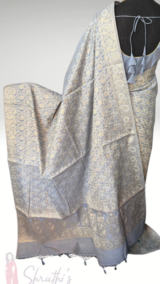 Beneras kora jamdhani weave silk cotton pure  pastel saree with prestitched blouse