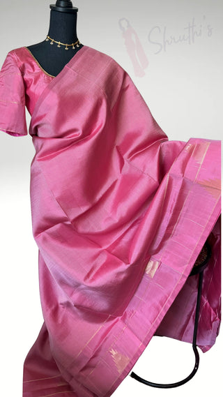 Pure Handloom Soft Silk Saree Lotus pink silk saree with embroidered  Stitched Blouse Indian handloom wedding pattu Saree Online USA Ready to Ship Saree Online USA Easy Drape