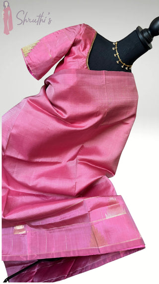 Pure Handloom Soft Silk Saree Lotus pink silk saree with embroidered  Stitched Blouse Indian handloom wedding pattu Saree Online USA Ready to Ship Saree Online USA Easy Drape