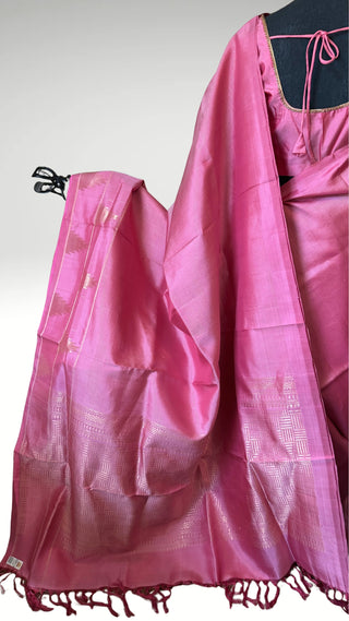 Pure Handloom Soft Silk Saree Lotus pink silk saree with embroidered  Stitched Blouse Indian handloom wedding pattu Saree Online USA Ready to Ship Saree Online USA Easy Drape