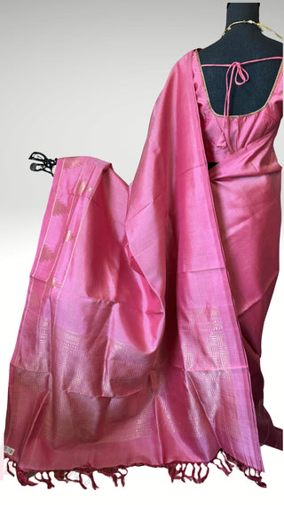 Pure Handloom Soft Silk Saree Lotus pink silk saree with embroidered  Stitched Blouse Indian handloom wedding pattu Saree Online USA Ready to Ship Saree Online USA Easy Drape