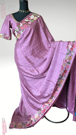 Pure  pastel zari checks crepe highGsm silk Saree beautiful embroidered saree Indian Wedding & Bridal Silk Saree ready to ship for bridal silk