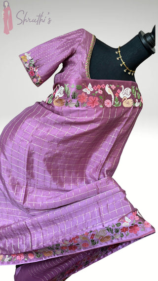 Pure  pastel zari checks crepe highGsm silk Saree beautiful embroidered saree Indian Wedding & Bridal Silk Saree ready to ship for bridal silk