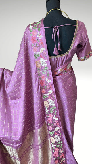 Pure  pastel zari checks crepe highGsm silk Saree beautiful embroidered saree Indian Wedding & Bridal Silk Saree ready to ship for bridal silk