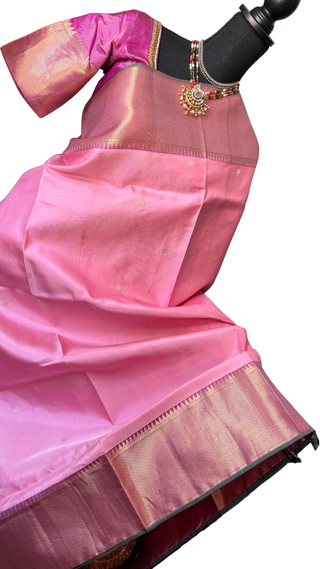 Pure Handwoven Pastel Pink pure handwoven kanchi pattu saree with hand embroidered  blouse