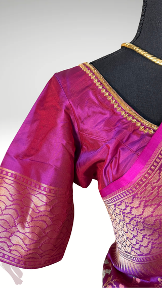 Magenta  Pure katan Benerasi silk saree with stitched  embroidered blouse online shopping usa