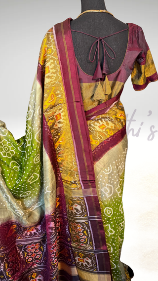 Pure Bandhej Patola pure Silk Saree pure silk saree silk finish with stitched blouse Partywear pooja wear ready to ship Saree USA