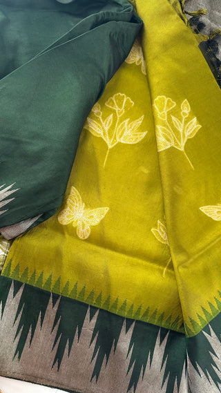 Pure Zari Eco Print HandloomKanjivaram silk saree with stitched Blouse Easy drape pure silver zari Indian wedding muhurtam silk bridal blouse online shopping usa