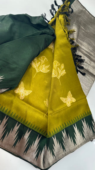Pure Zari Eco Print HandloomKanjivaram silk saree with stitched Blouse Easy drape pure silver zari Indian wedding muhurtam silk bridal blouse online shopping usa