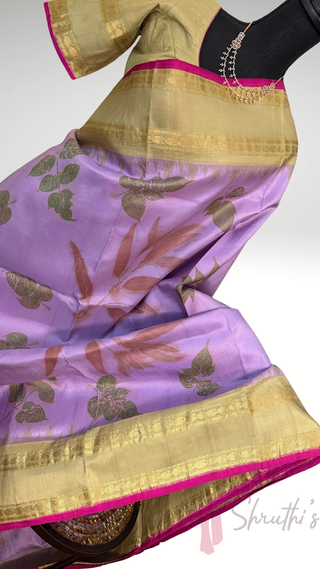 Pure Gadwal Eco Print Handloom silk saree with stitched Blouse Easy drape pure silver zari Indian wedding muhurtam silk bridal blouse online shopping usa