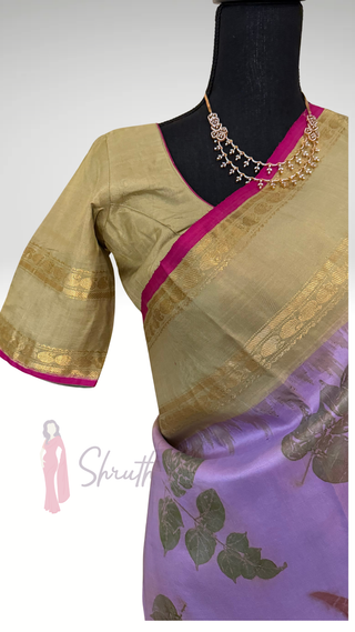 Pure Gadwal Eco Print Handloom silk saree with stitched Blouse Easy drape pure silver zari Indian wedding muhurtam silk bridal blouse online shopping usa