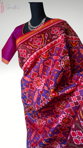 Original PATAN PATOLA Twill Handloom pure silk Patan patola silk saree can be sides   pallu double threaded saree with stitched  blouse