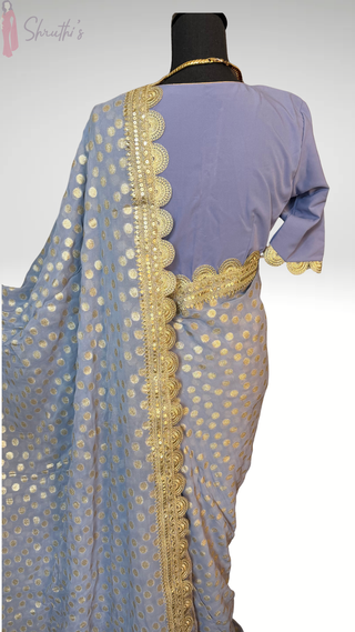 Lavender Partywear georgette saree digital print with prestitched blouses