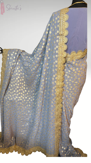 Lavender Partywear georgette saree digital print with prestitched blouses
