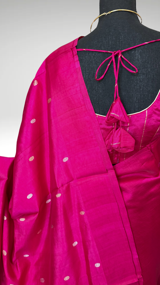 Pink Handloom Banaras raw mango silk Pure Silk Saree with Gold Zari Border – Ready to Wear Online USA