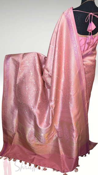 Pastel Pure katan Benerasi Brocade georgette silk saree with stitched  blouse online shopping usa