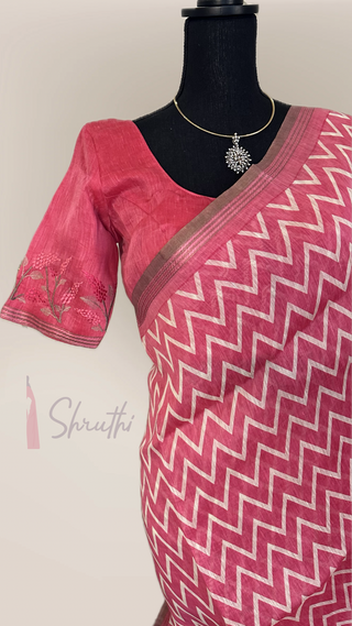 Pink Indian saree Linen saree partywear saree with blouse floral saree sari usa