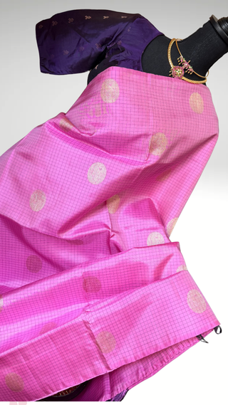 Pure Kanjivaram Handloom pure silk Light Lavender to dark lavender Handloom silk saree pure zari  Muhurtam Wedding Saree with ready to wear ship Blouse Online USA