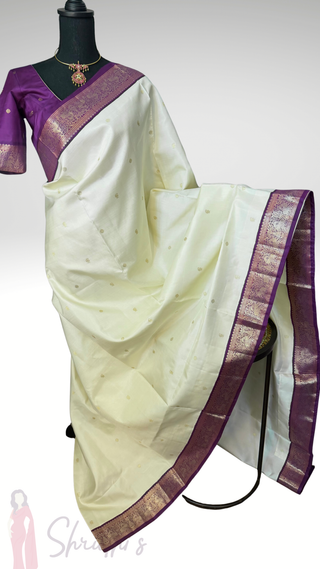 Ven Pattu kanjivaram purple  Kanchi pattu saree gold silver zari Indian wedding saree pure silk saree with stitched blouse usa online shopping