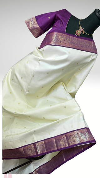 Ven Pattu kanjivaram purple  Kanchi pattu saree gold silver zari Indian wedding saree pure silk saree with stitched blouse usa online shopping