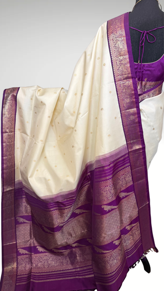 Ven Pattu kanjivaram purple  Kanchi pattu saree gold silver zari Indian wedding saree pure silk saree with stitched blouse usa online shopping