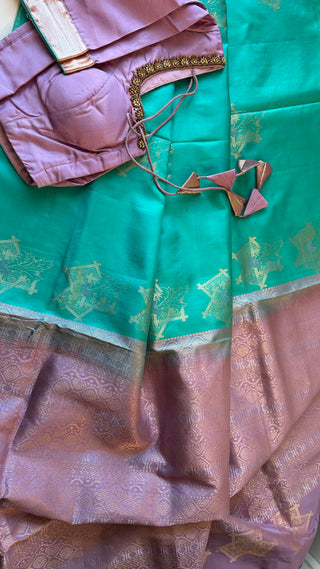Pure teal blue green soft silk saree online usa Pastel soft silk saree usa