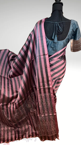 Pure soft silk Grey black silk saree online  soft silk saree usa with pure zari blouse
