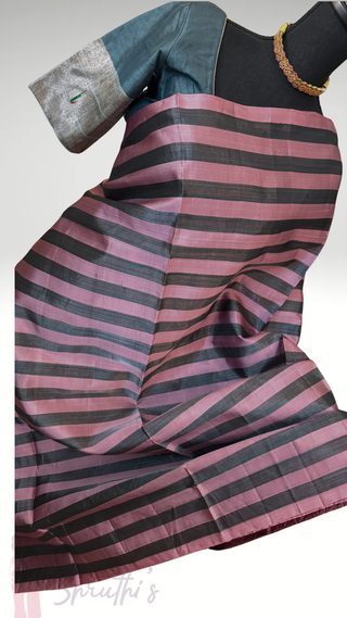 Pure soft silk Grey black silk saree online  soft silk saree usa with pure zari blouse