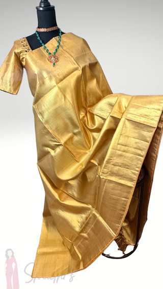 Gold Tissue Brocade Pure silk pattumuhurtam saree pure zari Kanjivaram silk saree with prestitched blouse embroidered blouse