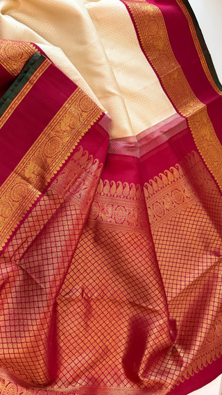 Ven Pattu kanjivaram brocade white tomaroon  Kanchi pattu saree gold zari Indian wedding saree pure silk saree with stitched blouse usa online shopping hand embroidered blouse